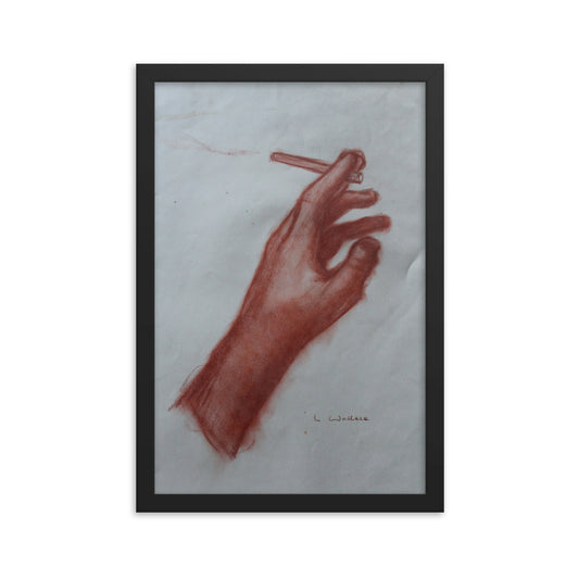 Drawing Red Chalk Hand with cigarette framed poster